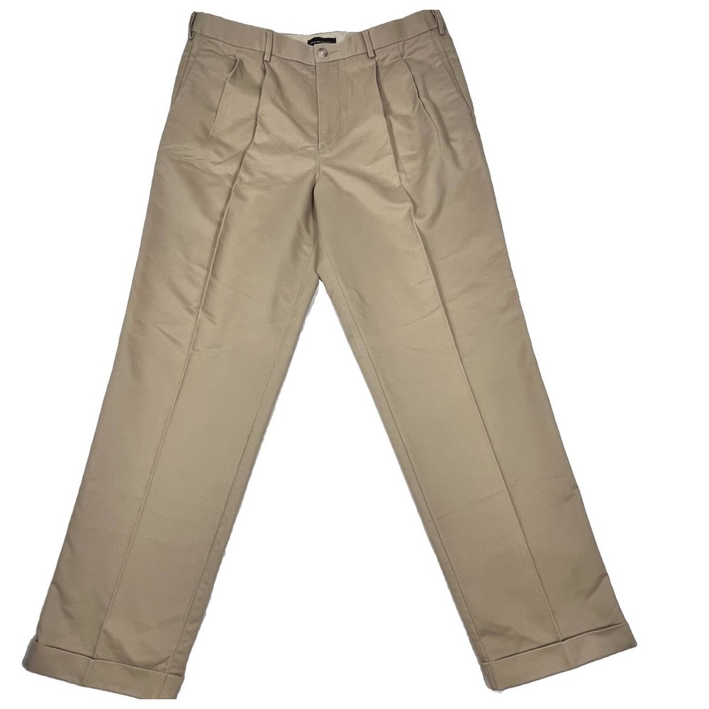 Dockers Premium Mens Khaki Pants W38 L34 Relaxed Fit Pleated Chinos Tan Trousers